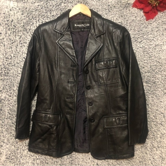 Kenneth Cole Reaction Ladies Brown Leather Jacket Blazer size Small - Picture 2 of 10